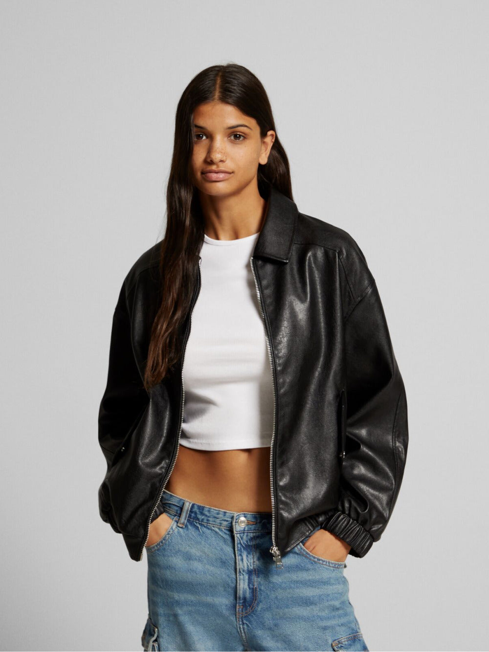 Faux leather dad fit jacket